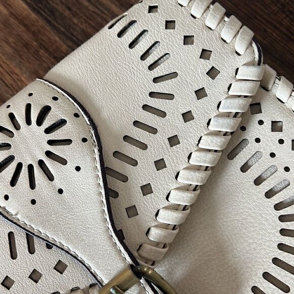 Sole Society Cream Crossbody Bag Boho Perforated Faux Leather Purse - Picture 11 of 11